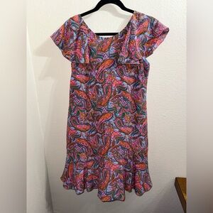 J. Crew‎ Pink and Blue Retro Paisley Ruffle Mini Dress- Size 2